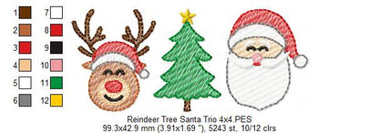 Reindeer, Tree and Santa Trio - Rippled Stitch