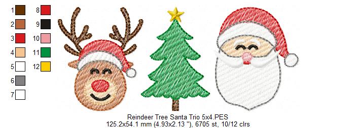 Reindeer, Tree and Santa Trio - Rippled Stitch