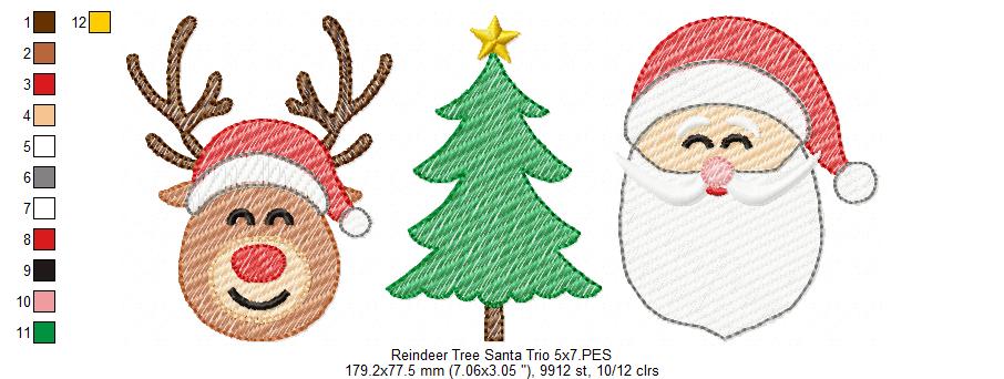 Reindeer, Tree and Santa Trio - Rippled Stitch