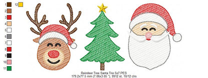 Reindeer, Tree and Santa Trio - Rippled Stitch