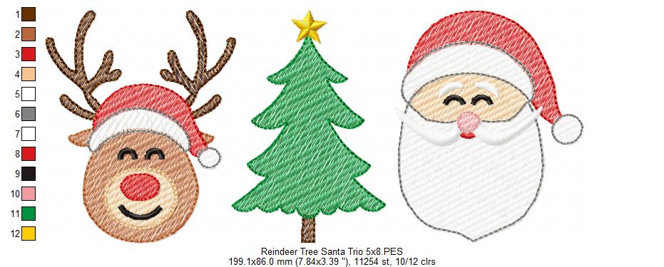 Reindeer, Tree and Santa Trio - Rippled Stitch