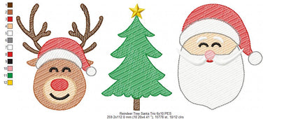 Reindeer, Tree and Santa Trio - Rippled Stitch