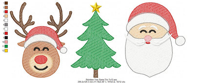 Reindeer, Tree and Santa Trio - Rippled Stitch