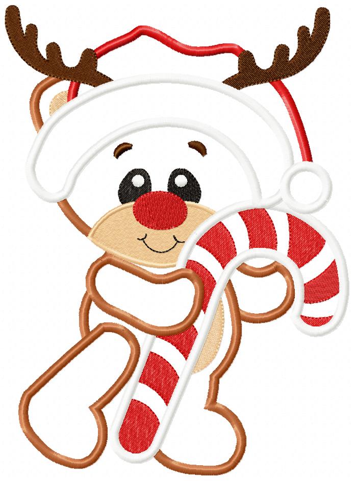 Christmas Rudolph Reindeer and Candy Cane - Applique - Machine Embroidery Design