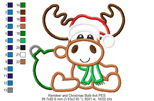 Reindeer and Christmas Bulb - Applique Machine Embroidery Design