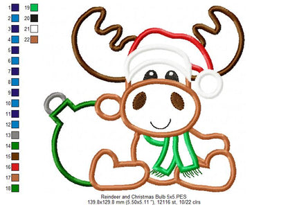 Reindeer and Christmas Bulb - Applique Machine Embroidery Design