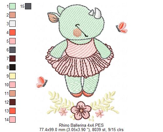 Rhino Ballerina - Rippled Stitch Embroidery