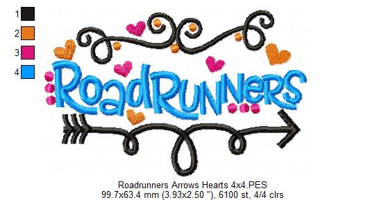 Roadrunners Arrows Hearts - Satin Stitch - Machine Embroidery Design