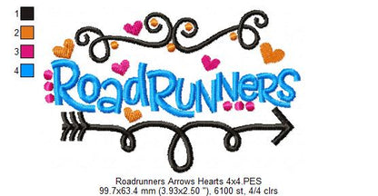 Roadrunners Arrows Hearts - Satin Stitch - Machine Embroidery Design