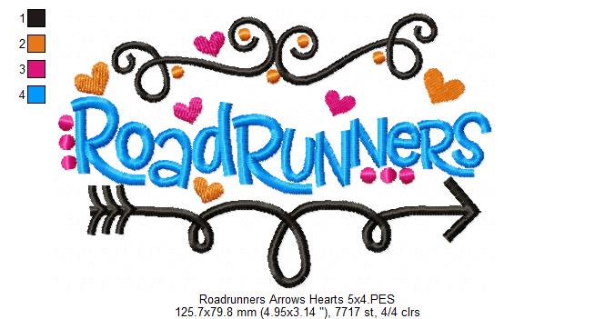 Roadrunners Arrows Hearts - Satin Stitch - Machine Embroidery Design