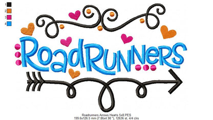Roadrunners Arrows Hearts - Satin Stitch - Machine Embroidery Design