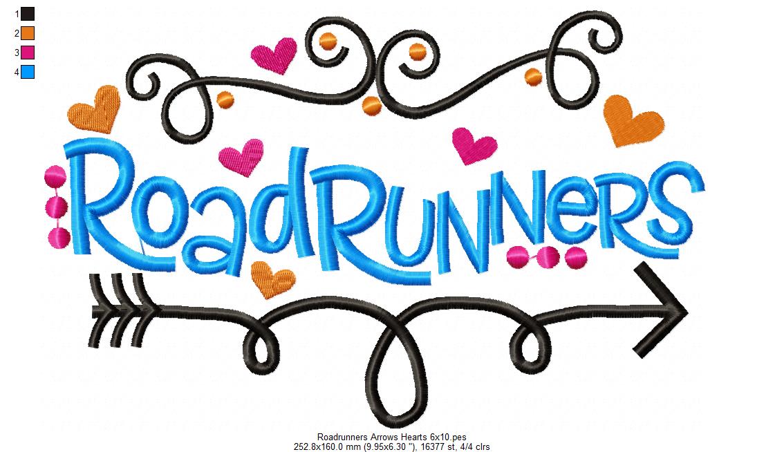 Roadrunners Arrows Hearts - Satin Stitch - Machine Embroidery Design