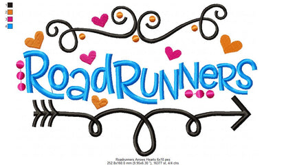 Roadrunners Arrows Hearts - Satin Stitch - Machine Embroidery Design