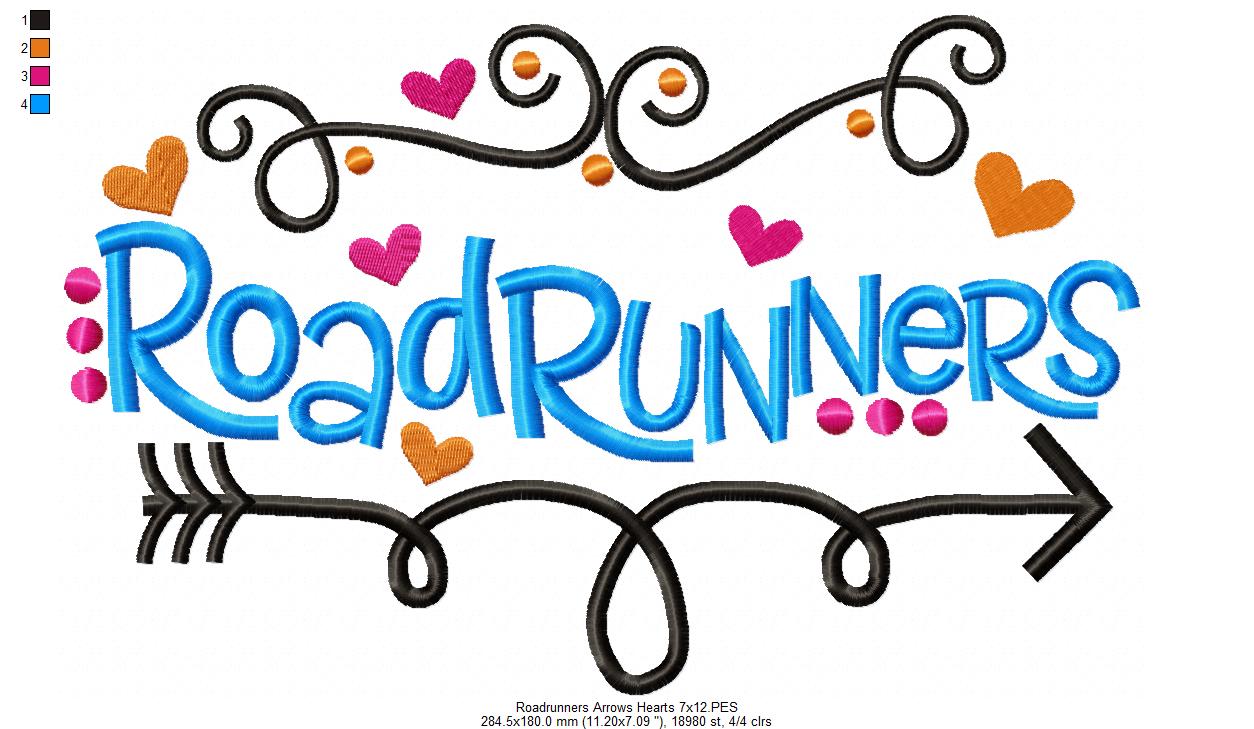 Roadrunners Arrows Hearts - Satin Stitch - Machine Embroidery Design