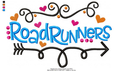 Roadrunners Arrows Hearts - Satin Stitch - Machine Embroidery Design