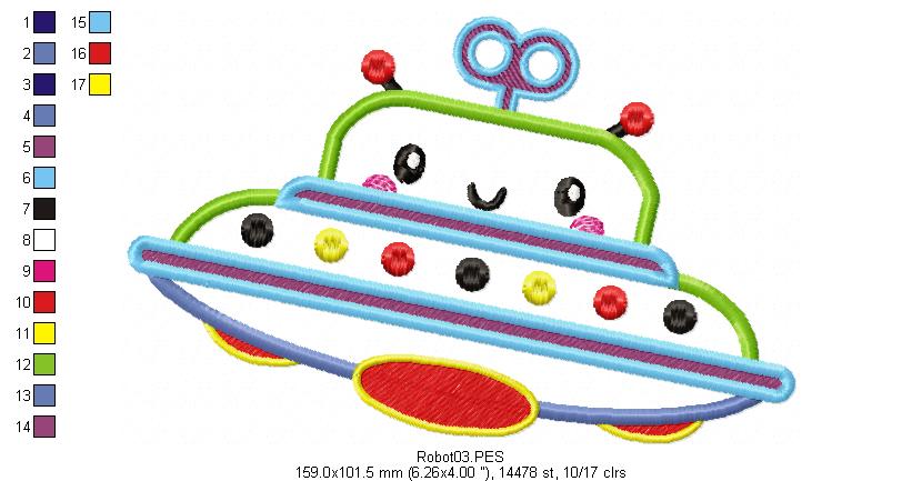 Robot Toys Pack with 5 designs - Applique