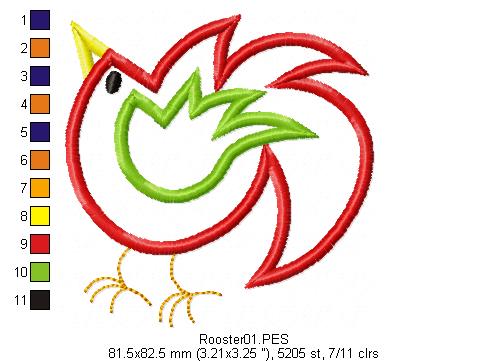 Rooster - Applique - Machine Embroidery Design