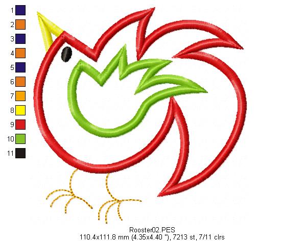 Rooster - Applique - Machine Embroidery Design