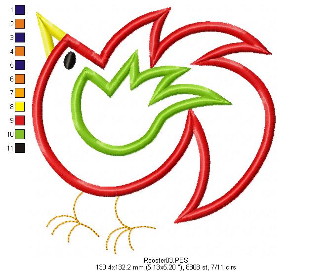 Rooster - Applique - Machine Embroidery Design