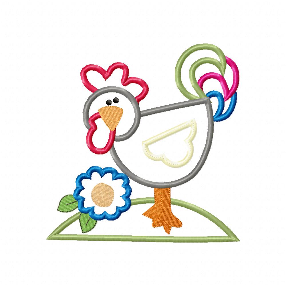 Farm Rooster and Flowers - Applique