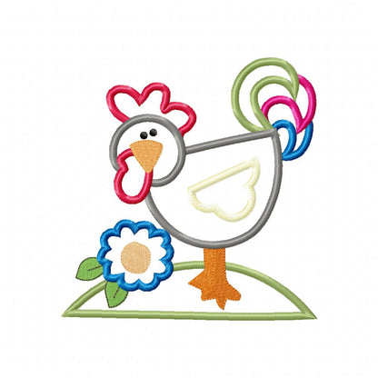 Farm Rooster and Flowers - Applique