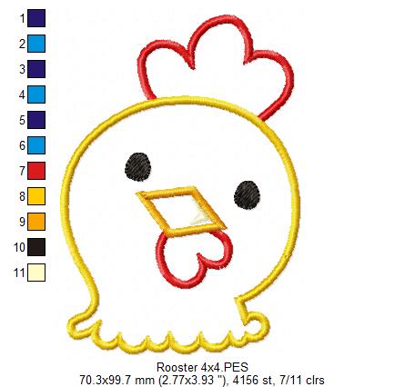 Sweet Little Rooster - Applique - Machine Embroidery Design