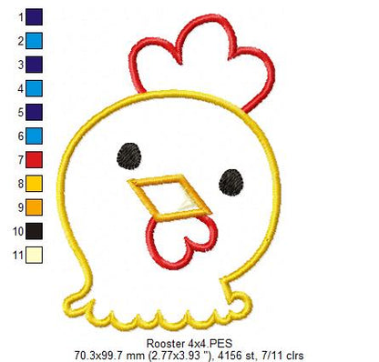 Sweet Little Rooster - Applique - Machine Embroidery Design