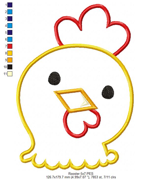 Sweet Little Rooster - Applique - Machine Embroidery Design