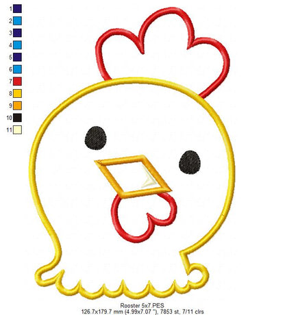 Sweet Little Rooster - Applique - Machine Embroidery Design
