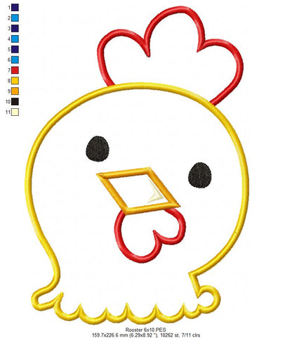 Sweet Little Rooster - Applique - Machine Embroidery Design