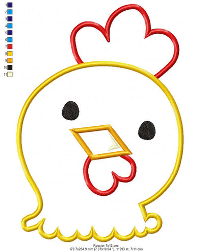 Sweet Little Rooster - Applique - Machine Embroidery Design