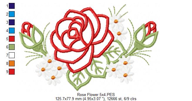 Spring Rose Flower - Applique - Machine Embroidery Design
