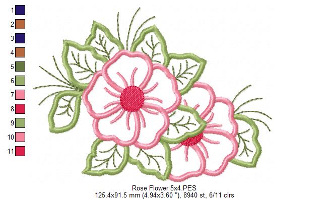 Spring Rose Flower - Applique Embroidery