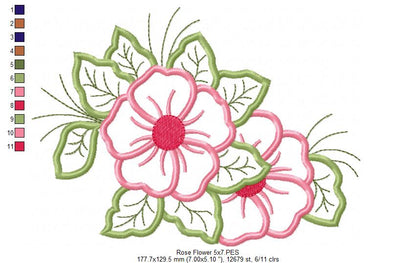 Spring Rose Flower - Applique Embroidery