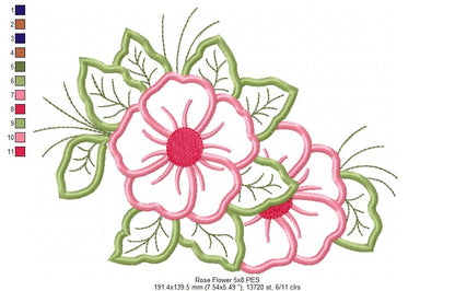 Spring Rose Flower - Applique Embroidery