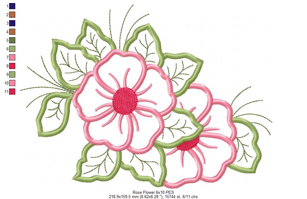 Spring Rose Flower - Applique Embroidery