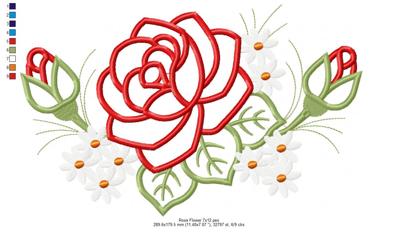 Spring Rose Flower - Applique - Machine Embroidery Design