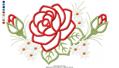 Spring Rose Flower - Applique - Machine Embroidery Design