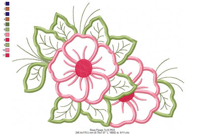 Spring Rose Flower - Applique Embroidery