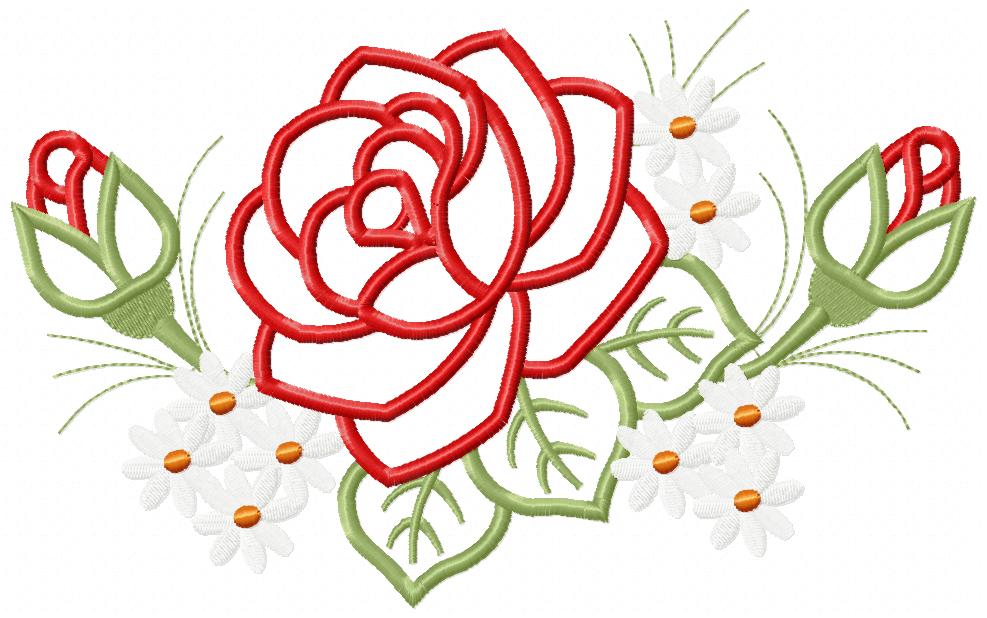 Spring Rose Flower - Applique - Machine Embroidery Design