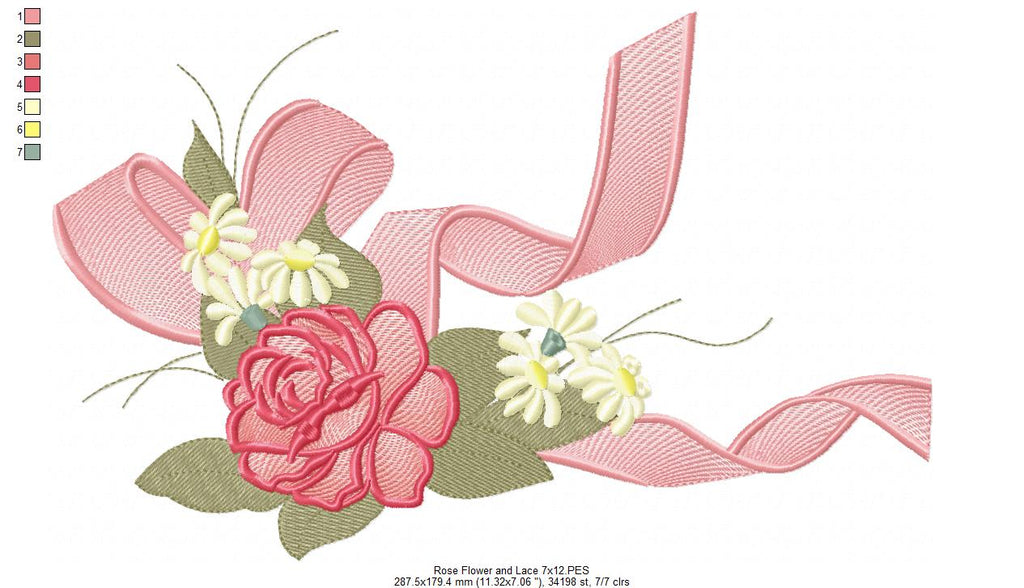 Rose Flower and Lace - Fill Stitch - Machine Embroidery Design