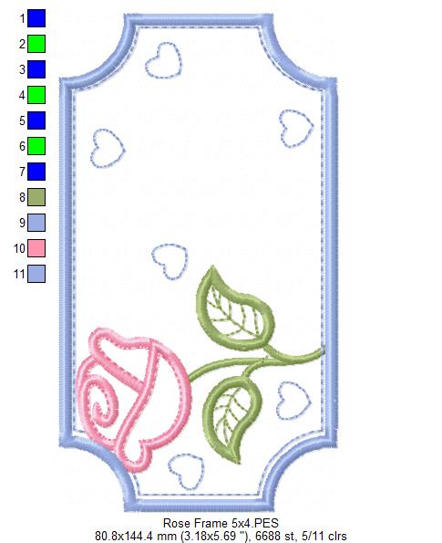 Rose Frame Applique – Machine Embroidery Design