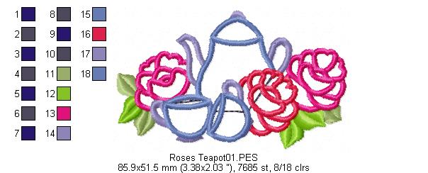 Roses Teapot  - Applique