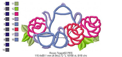 Roses Teapot  - Applique