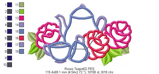 Roses Teapot  - Applique