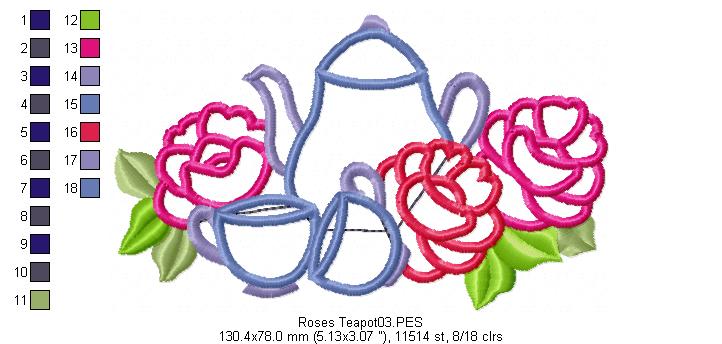 Roses Teapot  - Applique