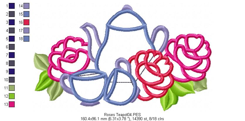 Roses Teapot  - Applique