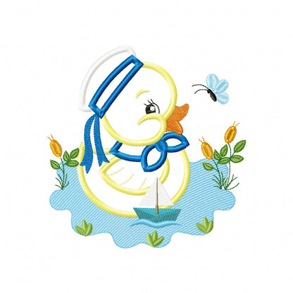 Rubber Duck Boy in the Lake - Applique Embroidery