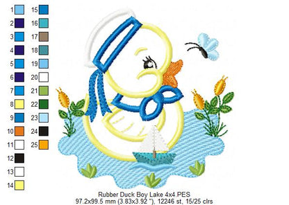 Rubber Duck Boy and Girl in the Lake - Applique - Set of 2 designs