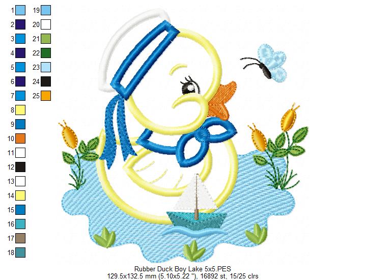 Rubber Duck Boy in the Lake - Applique Embroidery